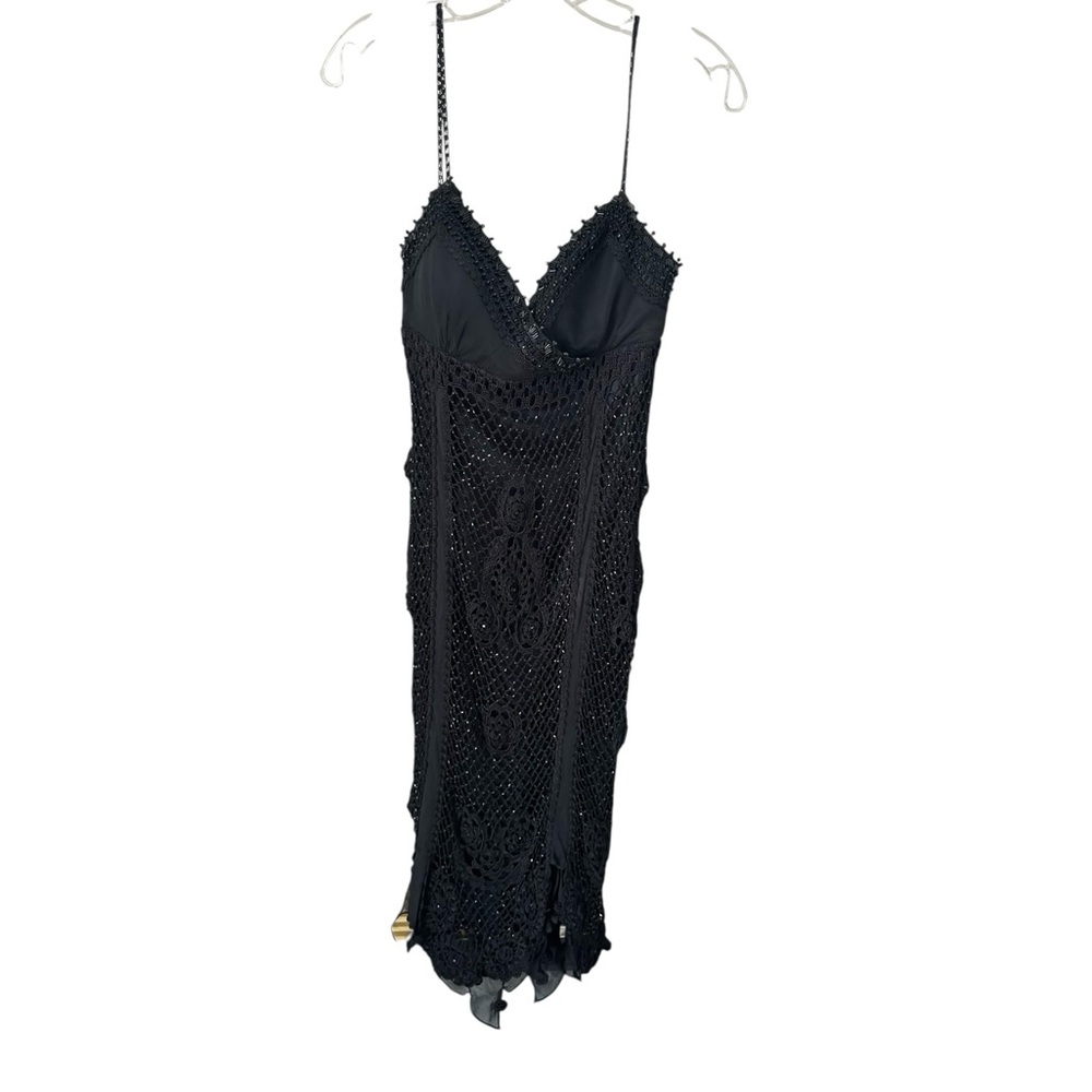 VTG Janique by Kourosh Dress Sz S Black Beaded Lace Padded Bra Sheer Prom Floral